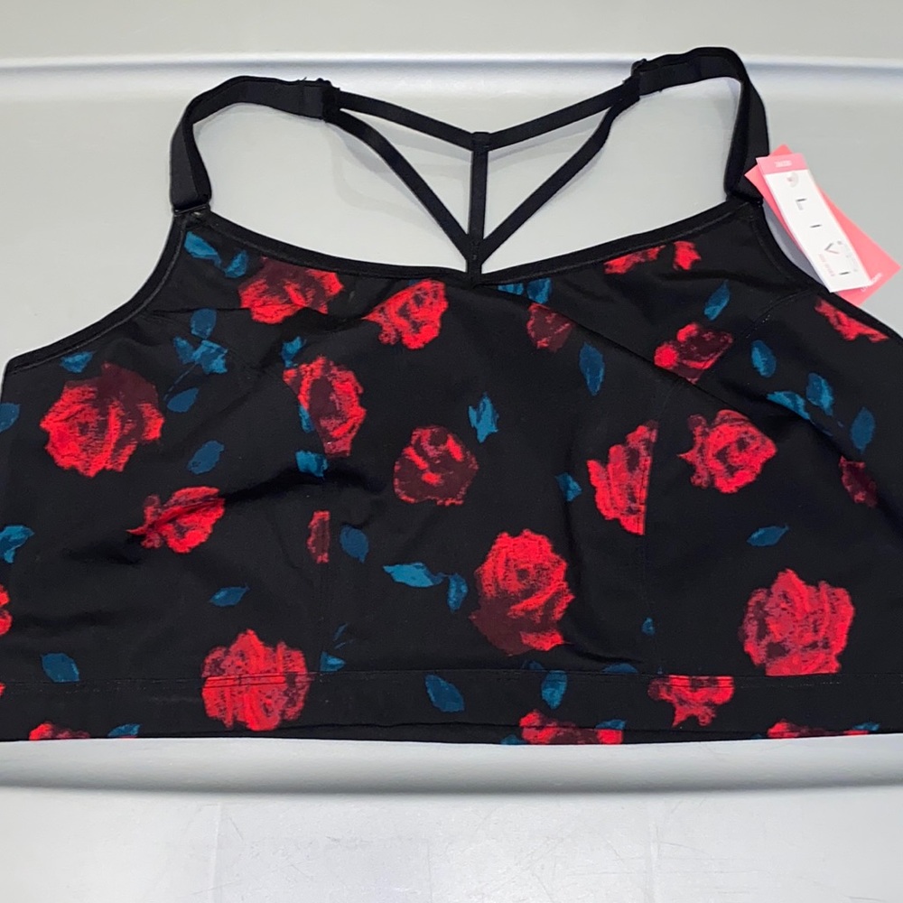 Livi Active Black and Red Floral Sports Bra